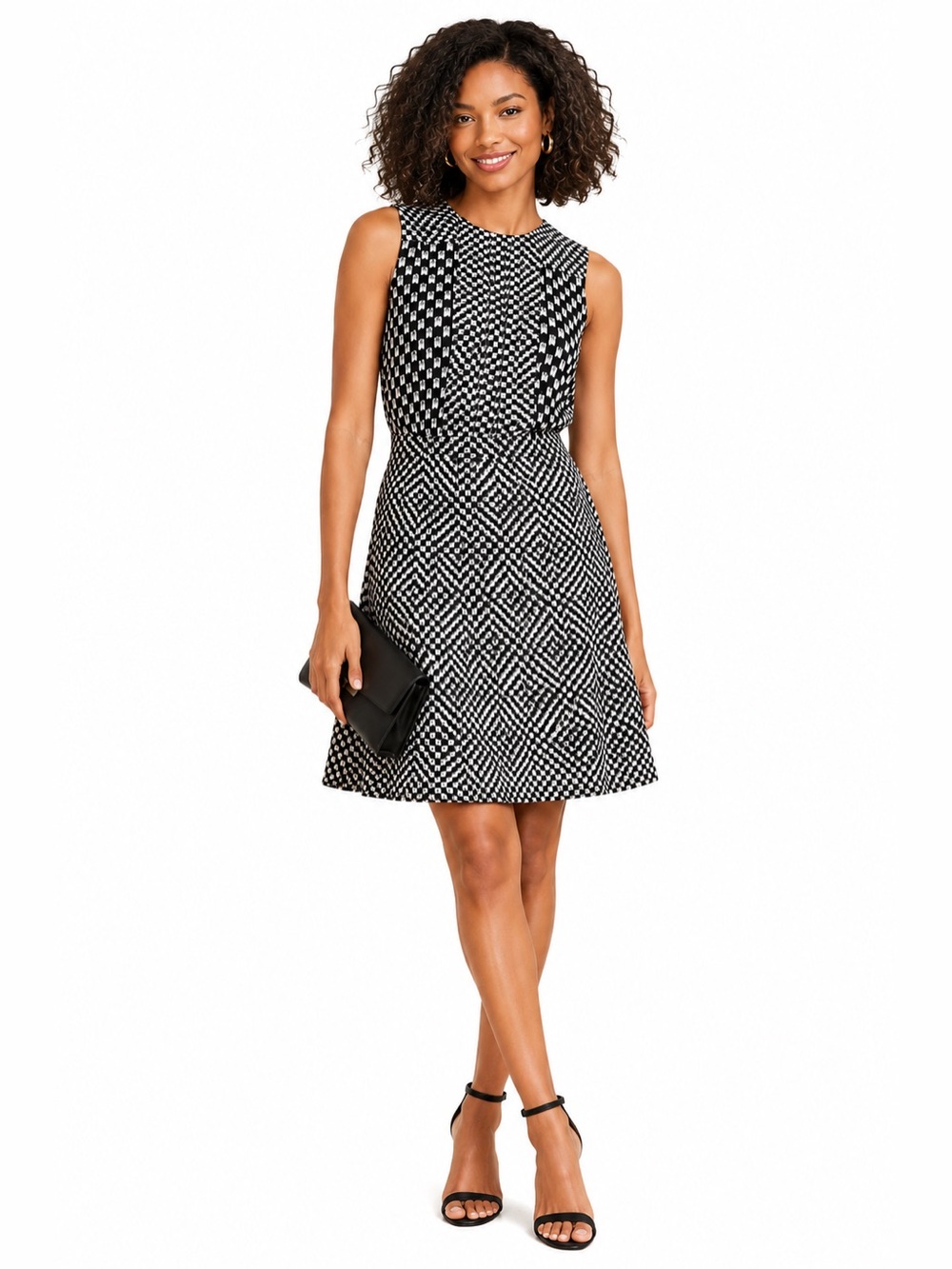 Reiss Black & White Sleeveless Patterned Mini Dress